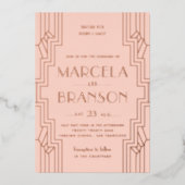 Blush Art Deco IJzerwerk Roze Gouden Trouwdag Folie Uitnodiging (Voorkant)