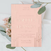 Blush Art Deco Ironwork Roos Gold Wedding Folie Uitnodiging