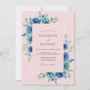Blush Azure Bloem Bruiloft Kaart