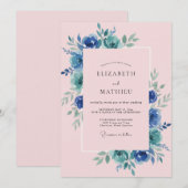 Blush Azure Bloem Bruiloft Kaart (Voorkant / Achterkant)