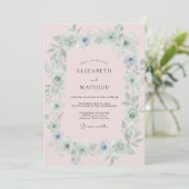 Blush Azure Krans Bruiloft Kaart (Staand voorkant)