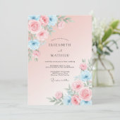 Blush Azure Ranunculus Eucalyptus Bruiloft Kaart (Staand voorkant)