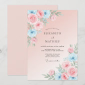 Blush Azure Ranunculus Eucalyptus Bruiloft Kaart (Voorkant / Achterkant)