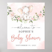 Blush Baby Elephant Girl Baby shower Welkomstteken Poster (Voorkant)