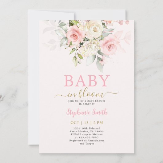 Blush Baby in Bloom Baby shower Meisje Invitation Kaart (Voorkant)
