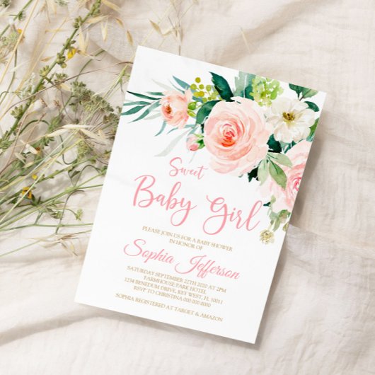 Blush Baby shower Flowers Uitnodiging