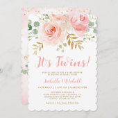Blush Baby shower Twins  Invitation Kaart (Voorkant / Achterkant)