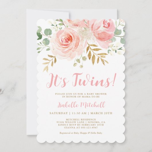 Blush Baby shower Twins  Invitation Kaart (Voorkant)