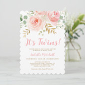 Blush Baby shower Twins  Invitation Kaart (Staand voorkant)