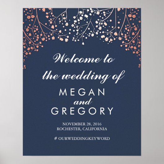Blush Baby's Breath Navy Wedding Welcome Sign Poster (Voorkant)