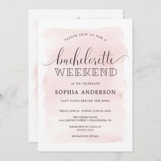Blush Bachelorette Weekend Uitnodiging (Voorkant / Achterkant)
