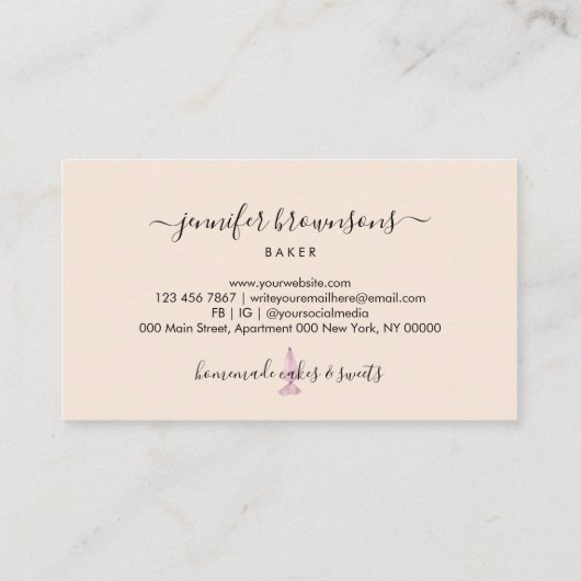 Blush bakkerij elegant design gebak visitekaartje (Achterkant)