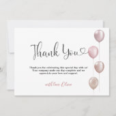 Blush balloons meisje eerste verjaardag bedankkaart (Voorkant)