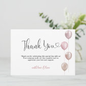 Blush balloons meisje eerste verjaardag bedankkaart (Staand voorkant)