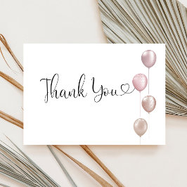 Blush balloons meisje eerste verjaardag bedankkaart