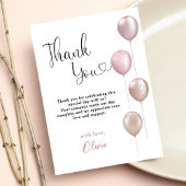 Blush balloons meisje eerste verjaardag bedankkaart