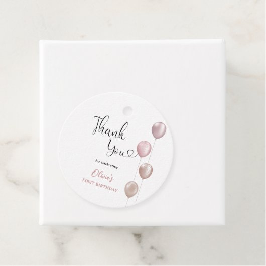 Blush Balloons Meisje Eerste Verjaardag Bedankt Bedankjes Labels (In situ)