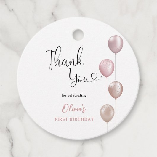 Blush Balloons Meisje Eerste Verjaardag Bedankt Bedankjes Labels (Voorkant)