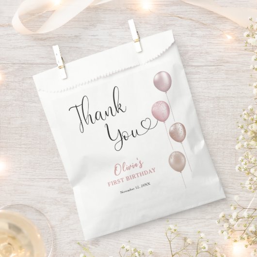 Blush Balloons Meisje Eerste Verjaardag Bedankt Bedankzakje (Geknipt)