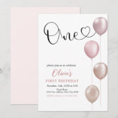 Blush balloons meisje eerste verjaardag kaart (Voorkant / Achterkant)