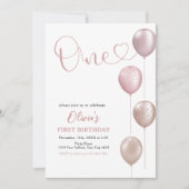 Blush balloons meisje eerste verjaardag kaart (Voorkant)