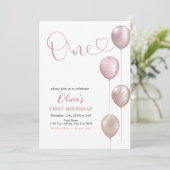 Blush balloons meisje eerste verjaardag kaart (Staand voorkant)