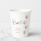 Blush balloons meisje eerste verjaardag papieren bekers (Voorkant)