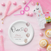 Blush balloons meisje eerste verjaardag papieren bordje (Feest)