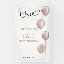 Blush Balloons Meisje eerste verjaardag Welkom Spandoek