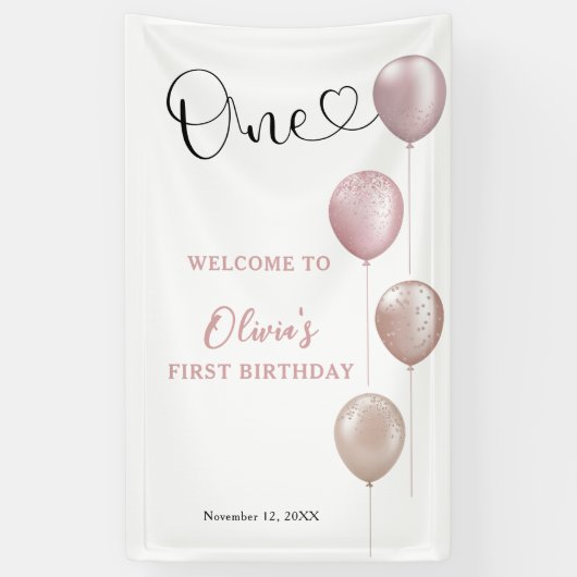 Blush Balloons Meisje eerste verjaardag Welkom Spandoek (Verticaal)