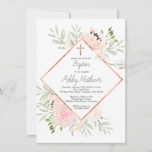 blush baptisme uitnodiging , eerste mededeling (Voorkant)