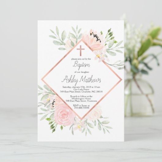 blush baptisme uitnodiging , eerste mededeling (Staand voorkant)