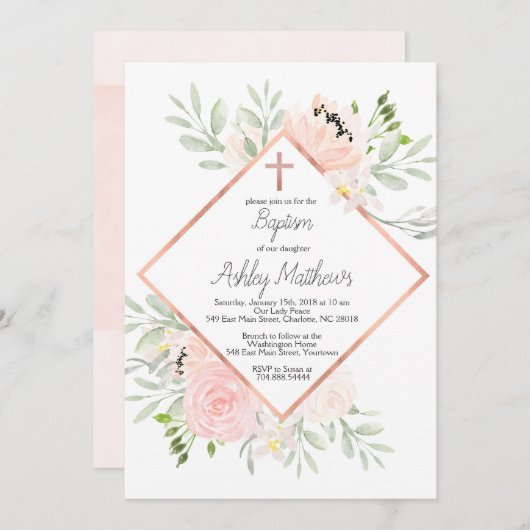 blush baptisme uitnodiging , eerste mededeling (Voorkant / Achterkant)