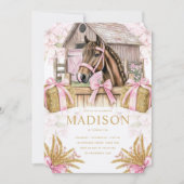 Blush Barn Horse Birthday Invitation for Girls Kaart (Voorkant)