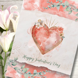 Blush Barok Hart met Bloemaccenten Valentijnsdag Feestdagenkaart