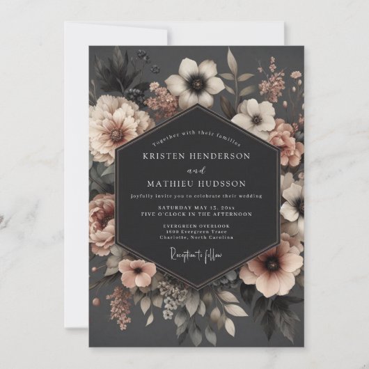 Blush Baroque Bloem Bruiloft Kaart (Voorkant)