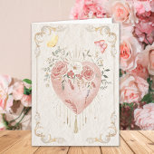 Blush Baroque Floral Sacred Heart Happy Valentines Kaart