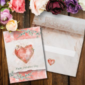 Blush Baroque Heart with Floral Accents Valentines Feestdagenkaart