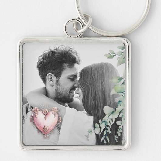 Blush Baroque Heart with Floral Romance Frame Sleutelhanger (Voorkant)