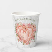 Blush Baroque Rococo Floral Heart Galentine   Papieren Bekers (Voorkant)
