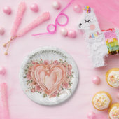 Blush Baroque Rococo Floral Heart Galentine   Papieren Bordje (Feest)