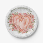 Blush Baroque Rococo Floral Heart Galentine   Papieren Bordje (Voorkant)