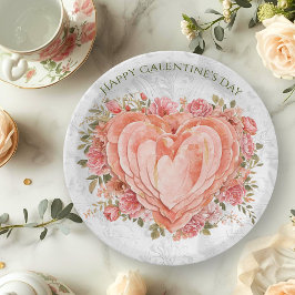 Blush Baroque Rococo Floral Heart Galentine   Papieren Bordje