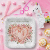 Blush Baroque Rococo Floral Heart Galentine   Papieren Bordje (Feest)