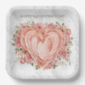 Blush Baroque Rococo Floral Heart Galentine   Papieren Bordje (Voorkant)