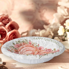 Blush Baroque Rococo Floral Heart Galentine   Papieren Kommen