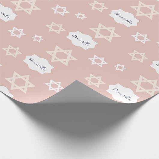 Blush Bat Mitswa Moderne Kunst Ster van David Cadeaupapier (Hoek)