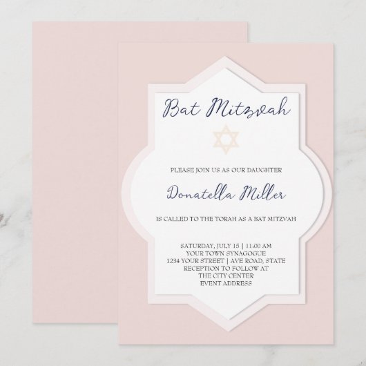 Blush Bat Mitswa Moderne Kunst Ster van David Kaart (Voorkant / Achterkant)