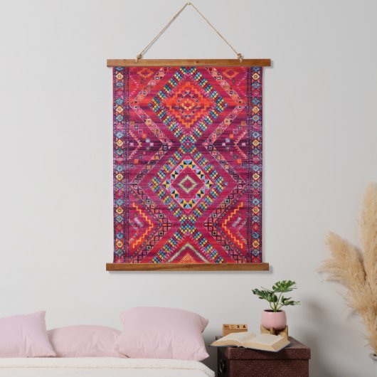 Blush Bazaar: Roze Marokkaanse erfgoed elegantie Hangend Wandkleed (Slaapkamer)