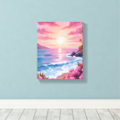 Blush Beach Bay | Oceaan Zonsondergang Roze Aquare Canvas Afdruk (Insitu (Houten vloer))